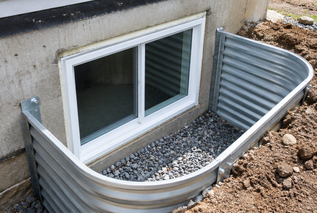 Egress window installation cutting a foundation opening in a Cleveland basement